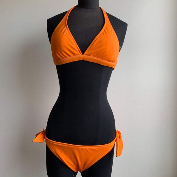 Billabong surf BLUE CRUSH era Vintage bikini solid Orange halter top set RARE - Picture 4 of 8